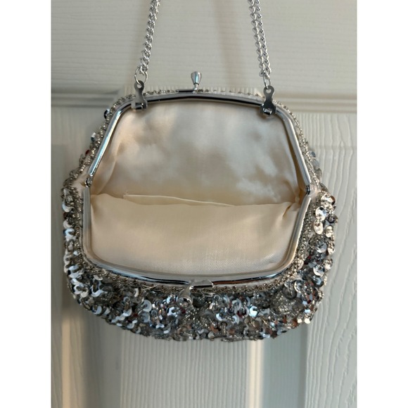 Handbags - Silver Sequin Evening Bag Kiss Lock Clutch Prom Formal Chain Strap Handbag